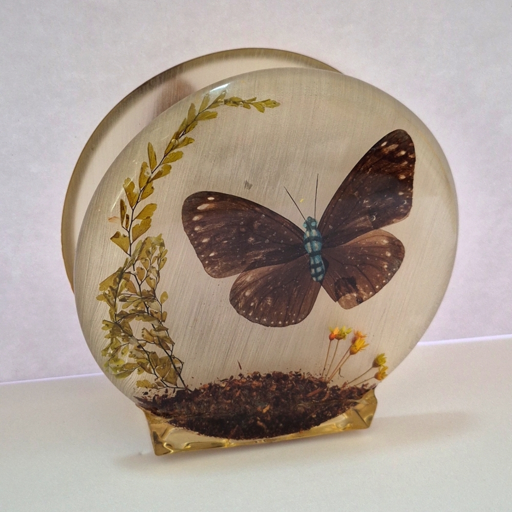 Vintage Lucite Acrylic Butterfly Napkin Letter Holder USA New Designs Midcentury